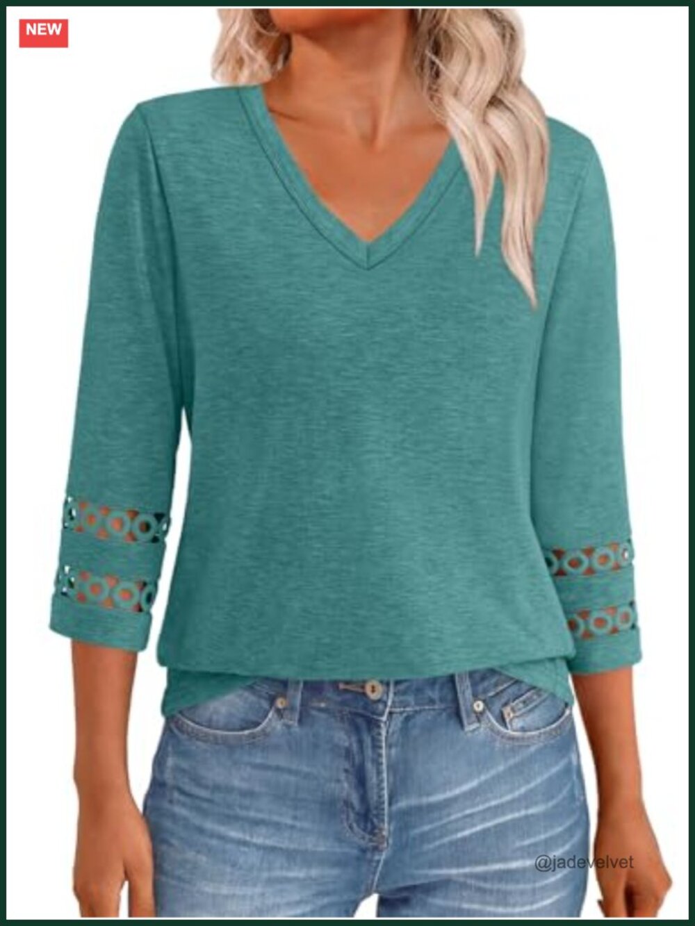 Womens 3/4 Sleeve V Neck Blouse Dressy Casual Tunic T-Shirt Soft Stretchy